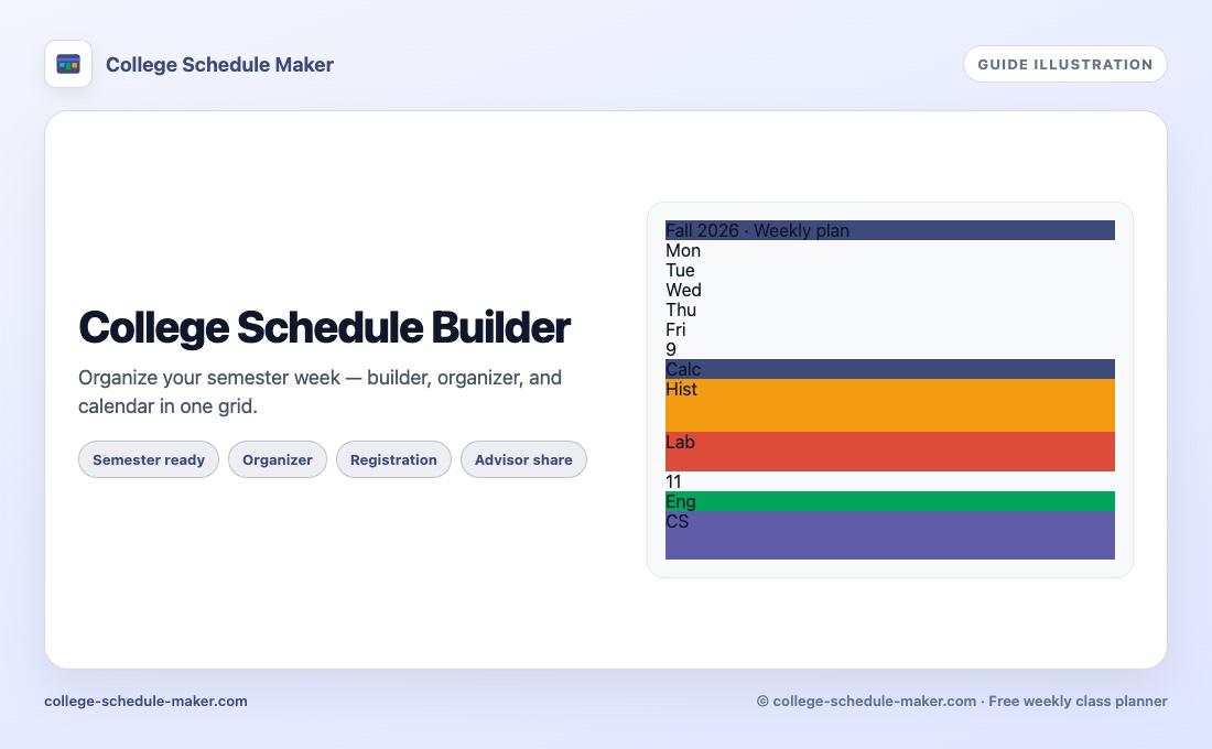 College Schedule Builder guide illustration for College Schedule Maker, free weekly class planner
