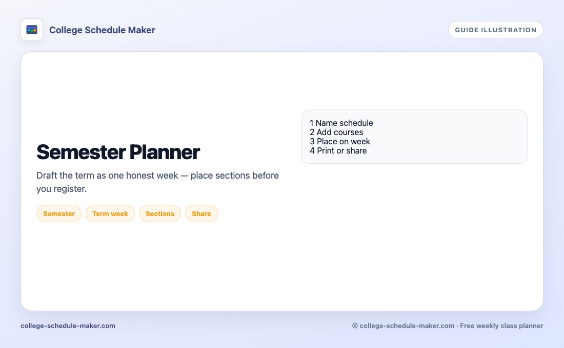 Semester Planner guide illustration for College Schedule Maker, free weekly class planner
