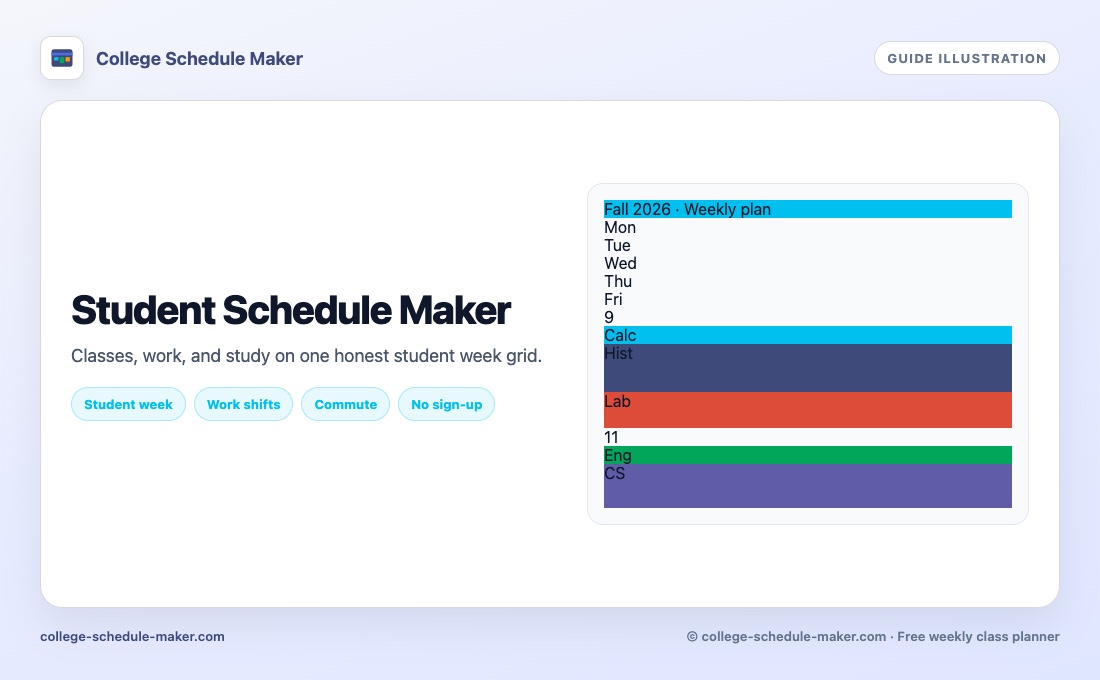 Student Schedule Maker guide illustration for College Schedule Maker, free weekly class planner