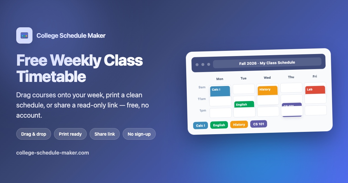 I built a free college schedule maker — type or speak your week and it draws the timetable logo